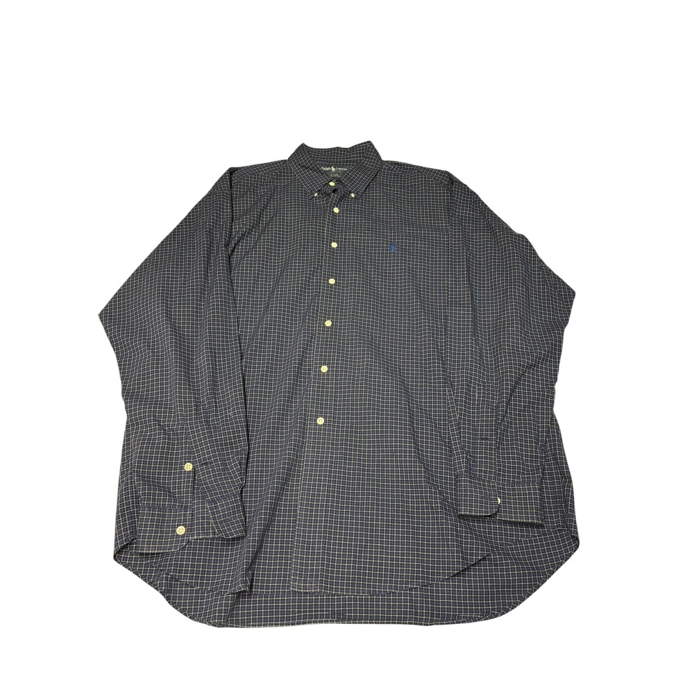 Polo Ralph Lauren Blake Shirt Mens XL Navy Yellow Check Cotton‎ Long Sleeve Pony